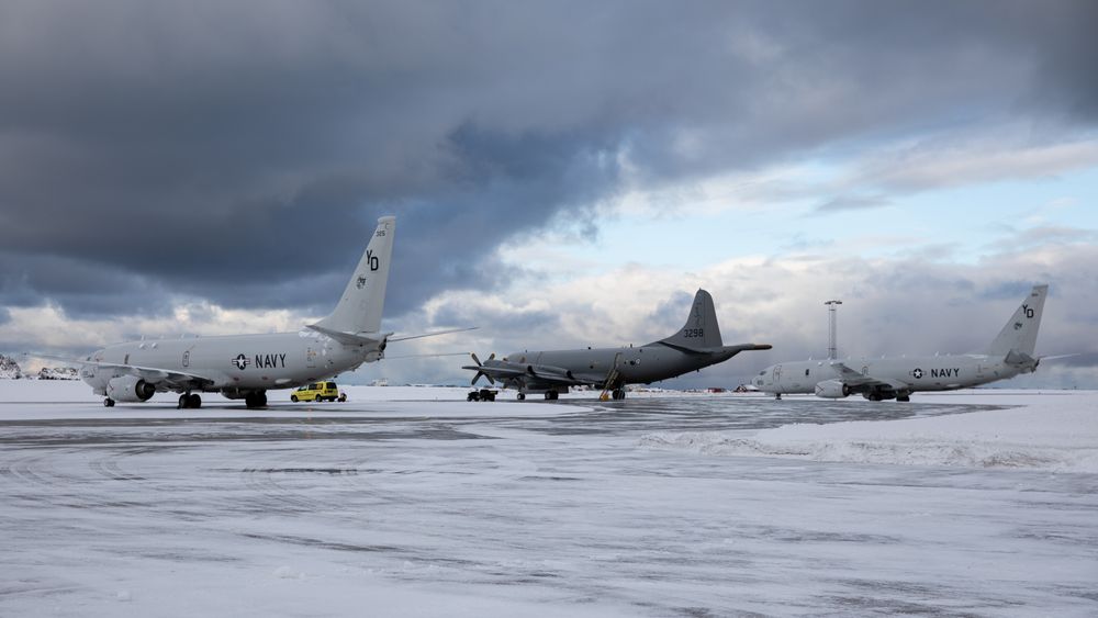 To P-8 Poseidon fra US Navy og et norsk P-3 Orion på Andøya i mars i år.