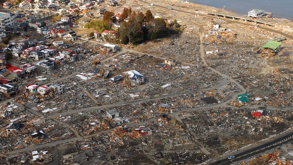 Flyfoto av Sukuiso i Japan etter jordskjelvet i 2011.