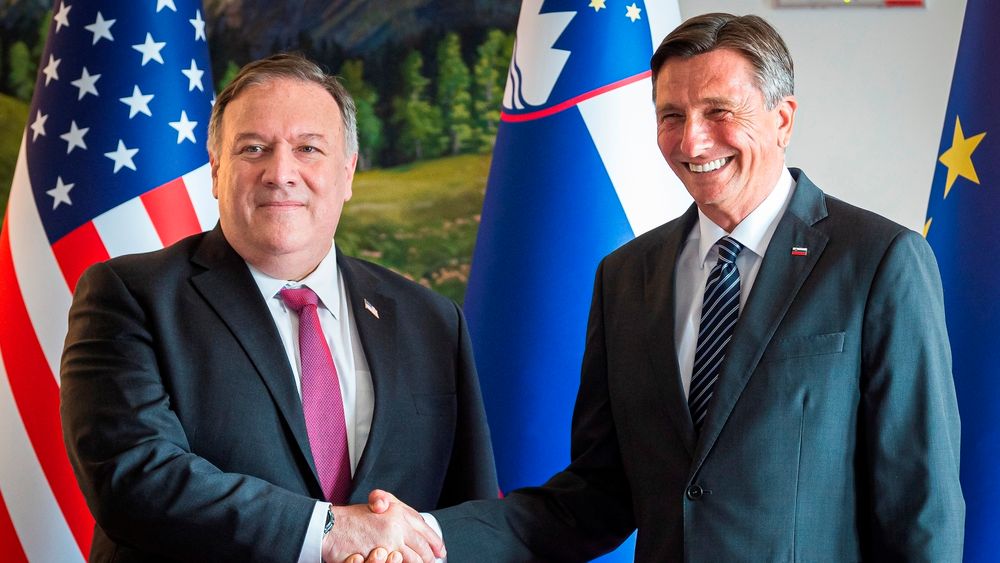 USAs utenriksminister Mike Pompeo besøkte torsdag Slovenia. Her er han fotografert sammen med landets president Borut Pahor. 