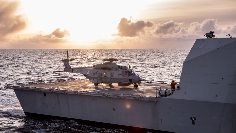 NH90 på dekket på fregatten KNM Thor Heyerdahl i forbindelse med øvelse Flotex 2017.