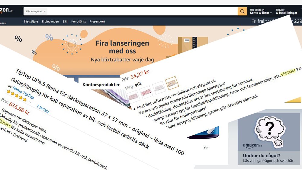 Mye uheldig maskinoversettelse for Amazon på første lanseringsdag i Sverige.