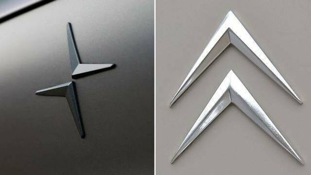 Polestars logo til venstre, Citroëns til høyre.