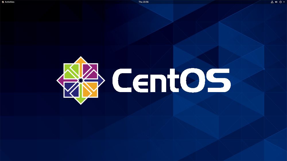 CentOS-logoen foran skrivebordbakgrunnen til GNOME for CentOS 8.