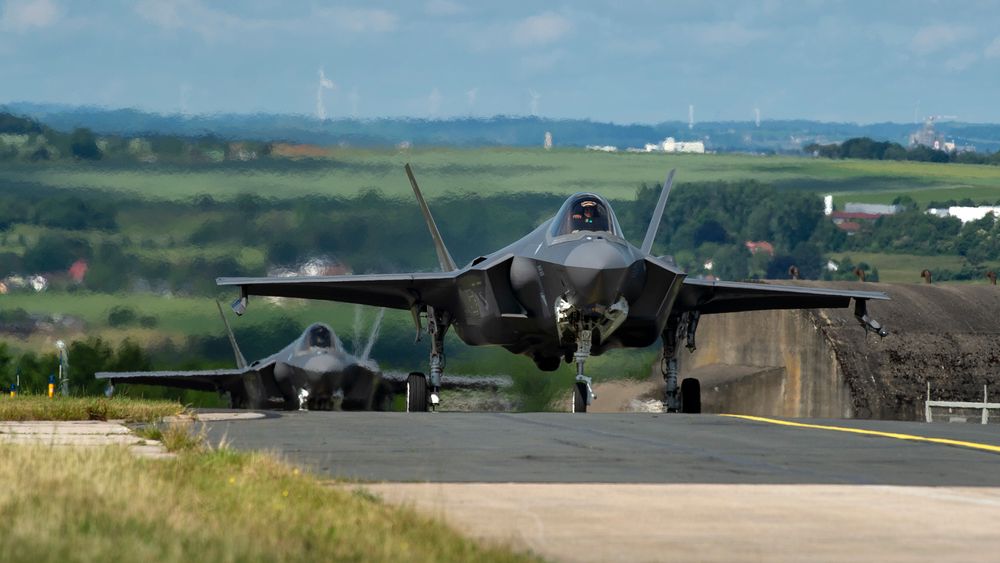 F-35A fra US Air Force på flybasen Spangdahlem i delstaten Rheinland-Pfalz vest i Tyskland, nært Trier og Luxembourg.