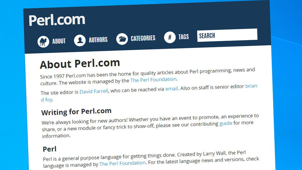Perl.com inneholder vanligvis artikler om programmeringsspråket Perl.