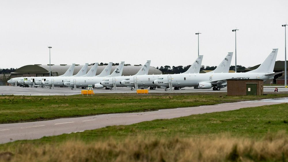 Ni P-8A Poseidon samlet på RAF Lossiemouth i midten av januar.