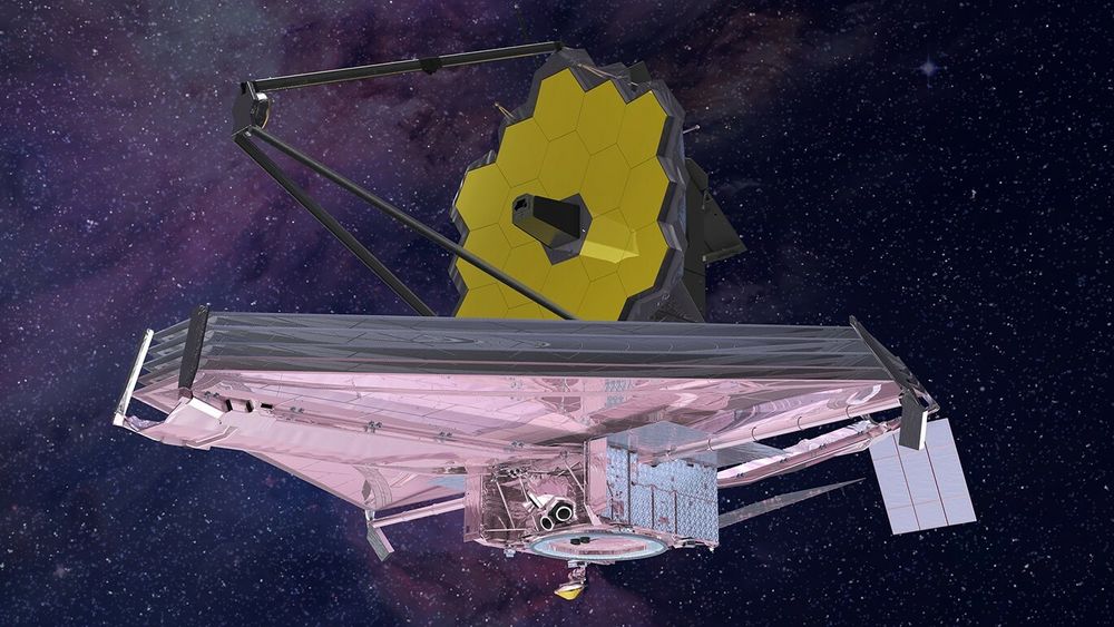 Illustrasjon som viser James Webb Space Telescope ute i verdensrommet.