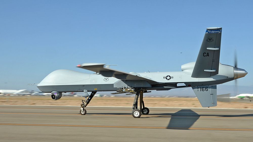 En av California Air National Guards MQ-9 Reaper-droner. Den ble utviklet av General Atomics Aeronautical Systems, og vil være blant de typene det danske forsvaret nå overveier å kjøpe.