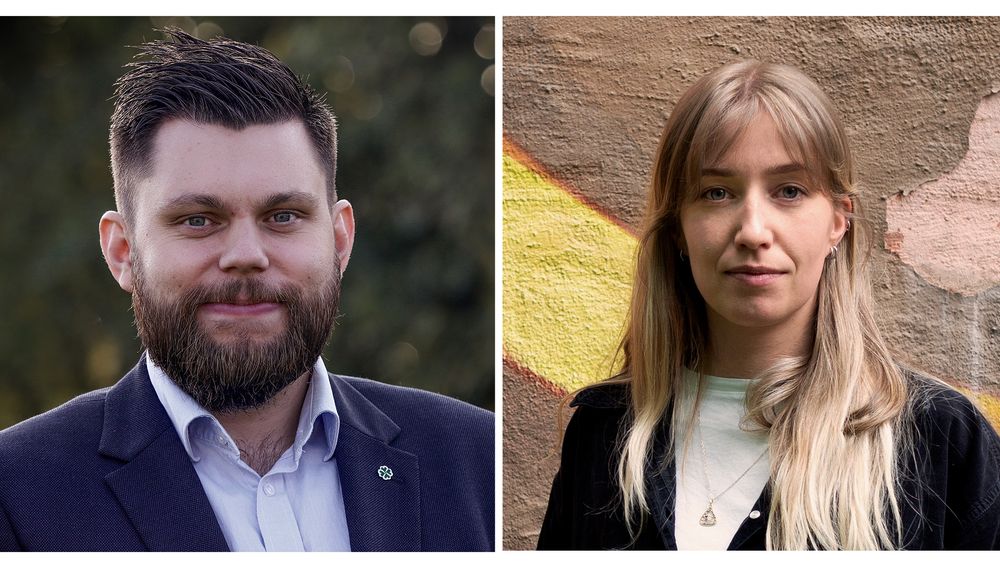 Alf Halvar Næsje fra Internasjonalt Utvalg i Senterungdommen og Hege Skarrud, Leder i Attac, tar til orde for en statlig skytjeneste.