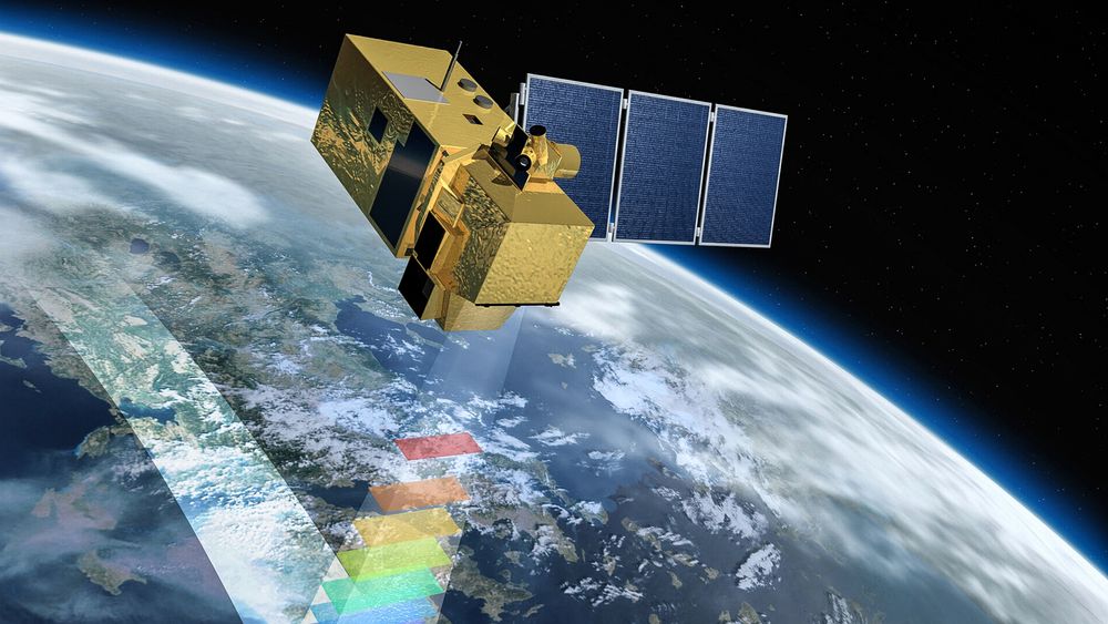 Datagenerator: Hver av Sentinel-satellittene genererer 11 terabyte med data hvert døgn. De henter optiske bilder av jordoverflaten i flere frekvensbånd.