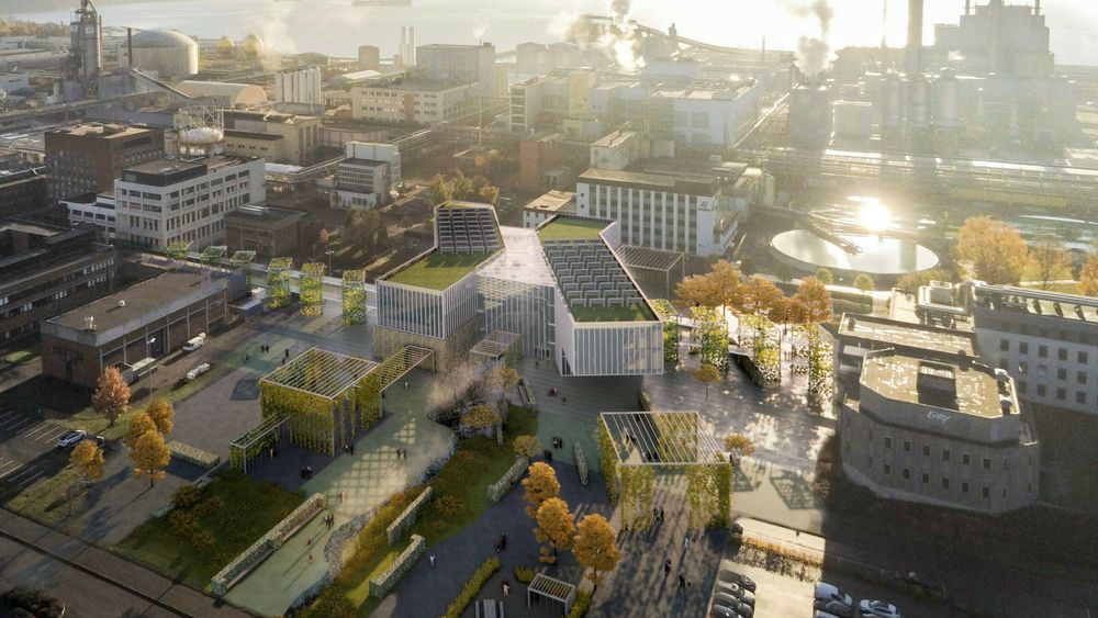 Nybygget til Seidr, slik arkitektene ser det for seg i tidlig skissefase, med ekisterende forskningssenter til venstre i bildet.