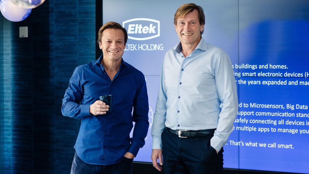 Styreleder i Eltek Holding, Morten Angelil, og administrerende direktør i Heimgard Technologies, Lars Jervan.