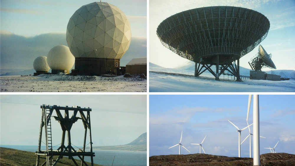  Artikkelforfatterens poeng er at Svalbard og Longyearbyen allerede rommer noen høye installasjoner og at noen vindturbiner som ikke må være for høye, ikke vil ødelegge landskapet. Bildet viser EISCATS radaranlegg på Gruve 7-fjellet utenfor Longyearbyen.