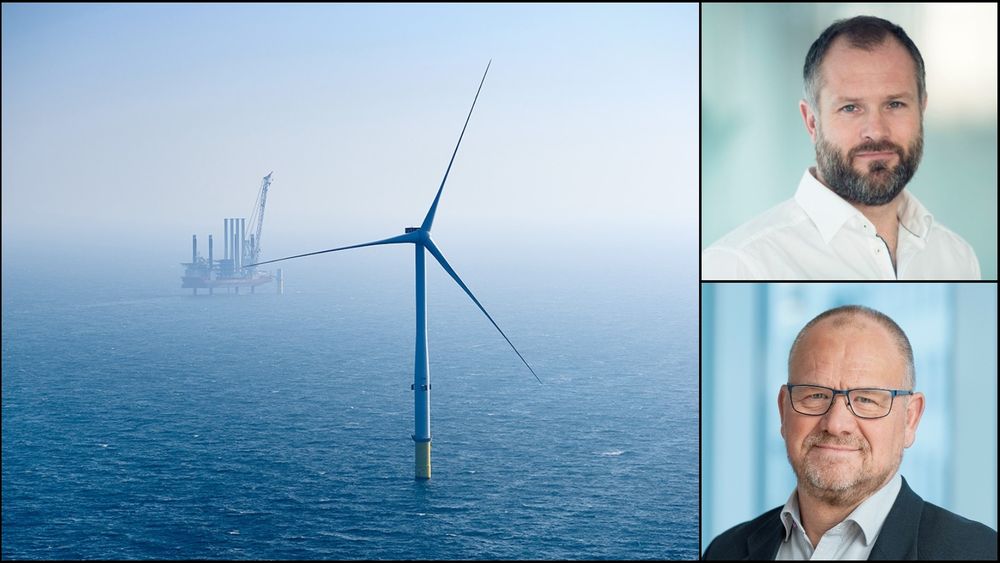 Sebastian Bringsværd, leder for forretningsutvikling i Aker Offshore Wind (øverst til høyre), og kommunikasjonsansvarlig i Statkraft, Geir Fuglseth.