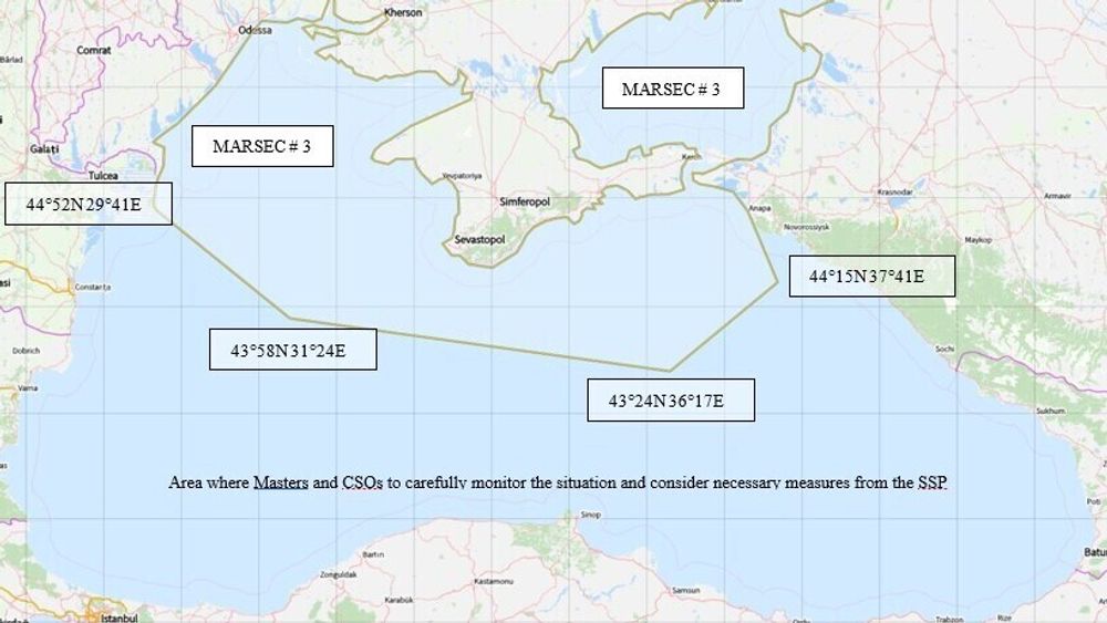 Sjøfartsdirektoratet innførte det høyeste sikringsnivå, MARSEC/ISPS 3, for Svartehavet og Azovhavet. 