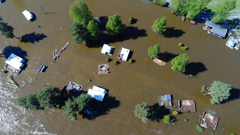 Frognerstranda Camping ved Årnes står under vann på grunn av flommen i Glomma i mai 2018.
