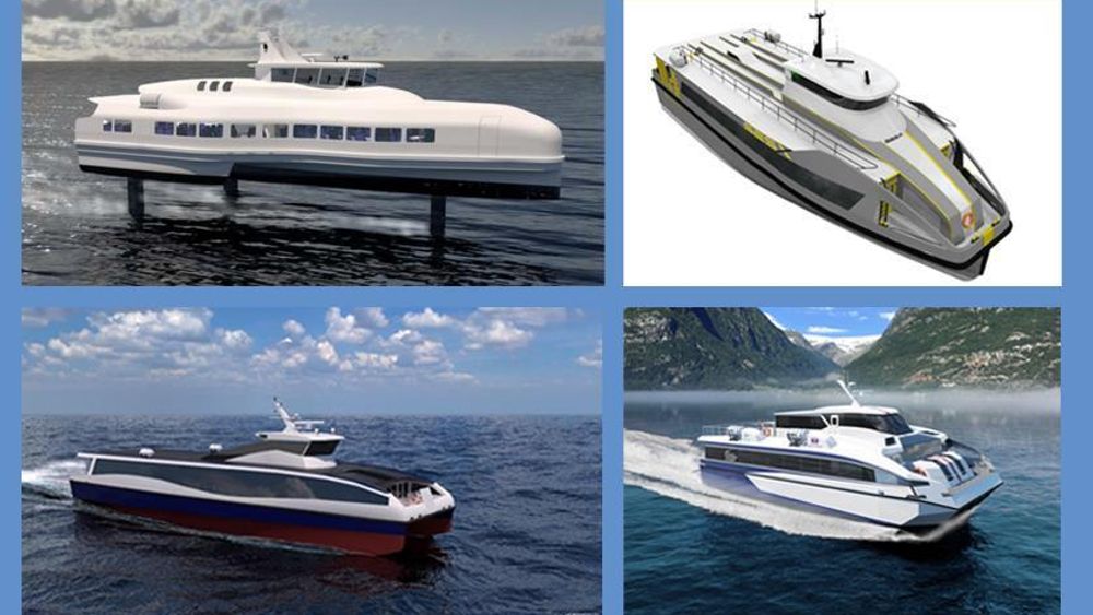 Fremtidens hurtigbåt Del 2 - de fire finalistene (øverst) LMG og SES-X. Nederst: Transportutvikling og ESNA.