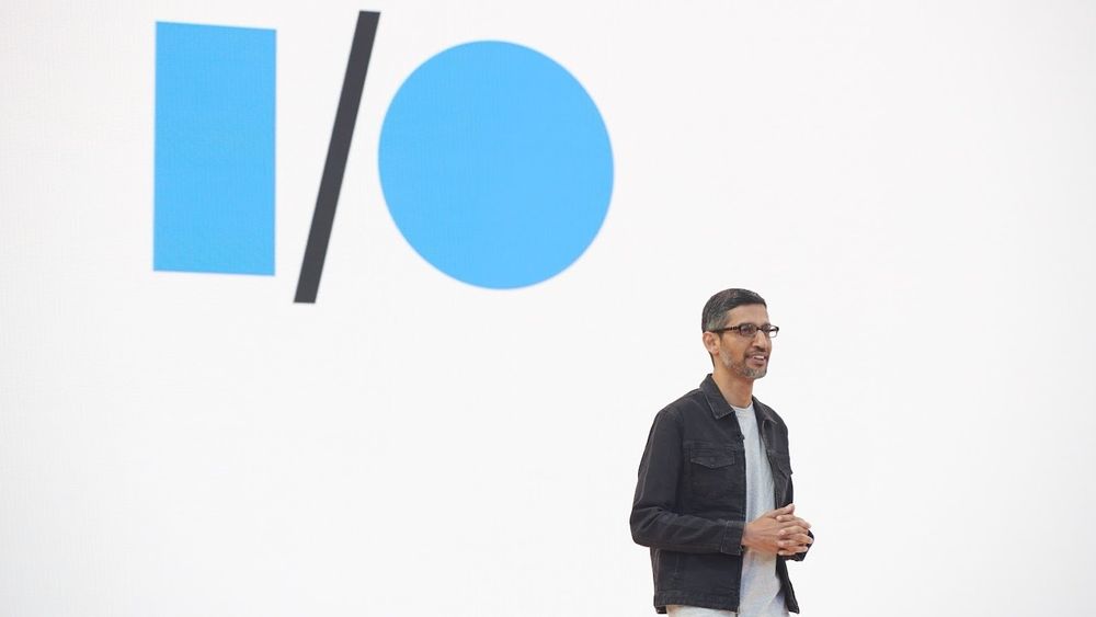 Sundar Pichai under hovedtalen under årets Google I/O-konferanse.
