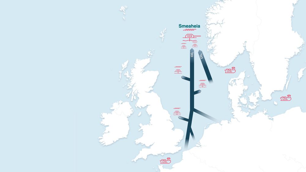 Slik ser Equinor for seg at CO2-infrastruktur mellom Europa og norsk sokkel kan se ut.