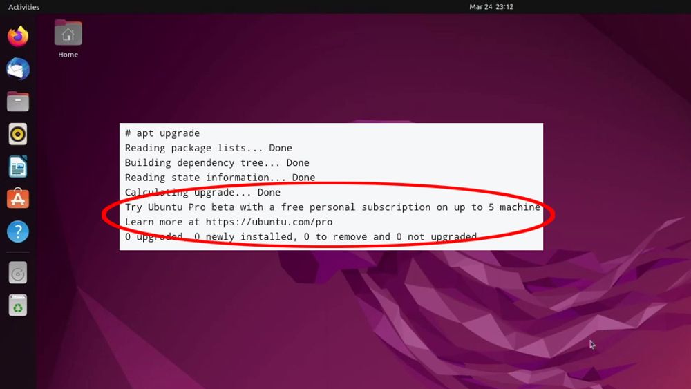 Linux-brukere vil ha seg frabedt tekstannonser som del av utdata på kommandolinjen.