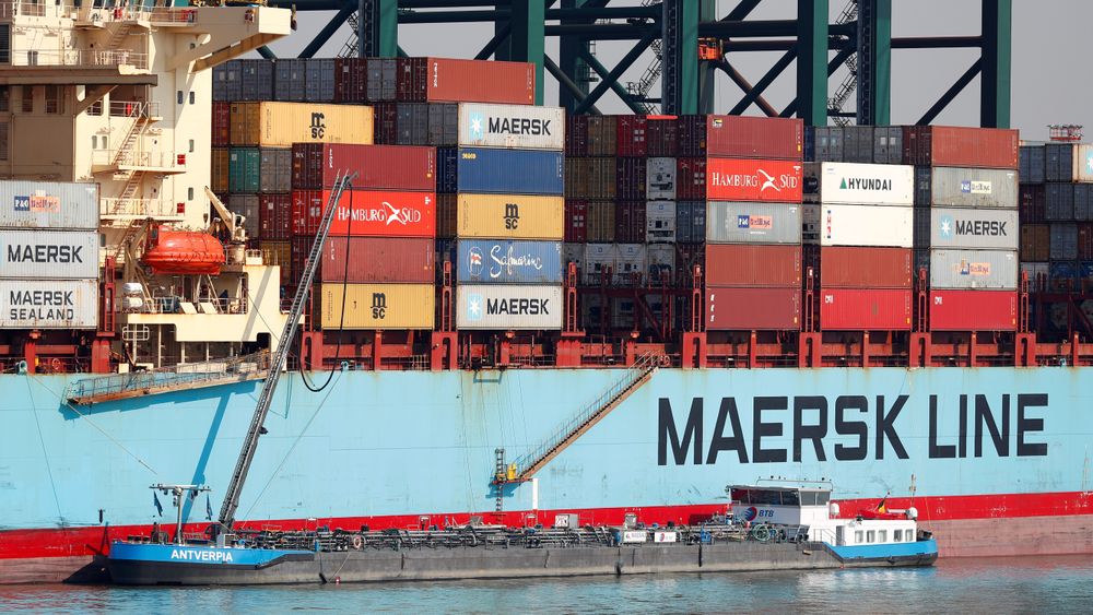 Et Maersk Line containerskip til kai i Antverpen i 2018. Rederiet har bestilt til sammen 19 metanoldrevne skip.
