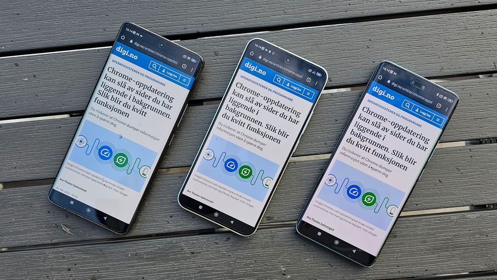 Tre nye kinesere: Fra venstre: Xiaomi 13 Pro, Xiaomi 13 og Xiaomi 13 Lite. Skulle tro at Lite var den fysisk minste, men nei. Den er mindre på andre måter.