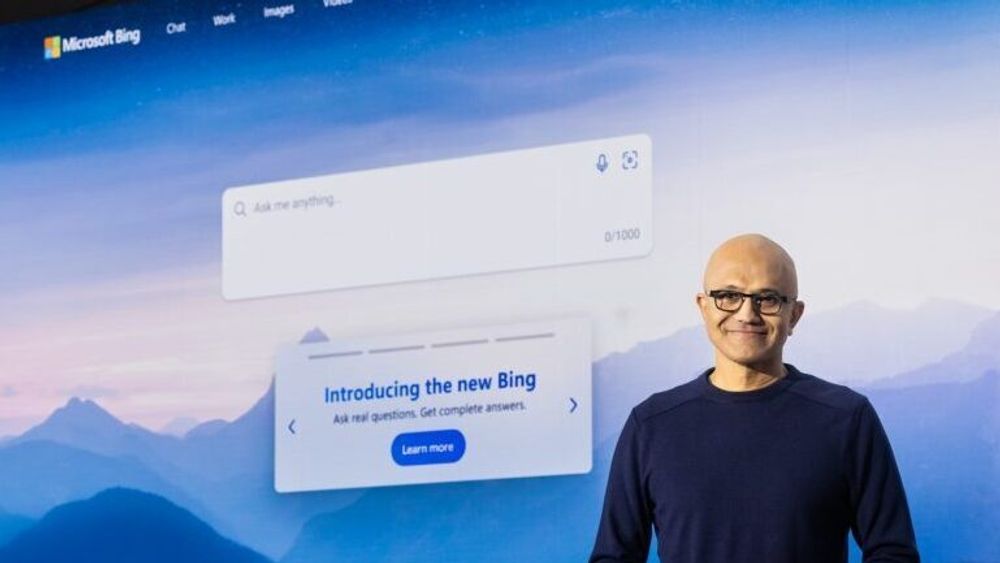 Microsofts toppsjef Satya Nadella introduserte AI-funksjoner i søkemotoren 7. februar 2023.