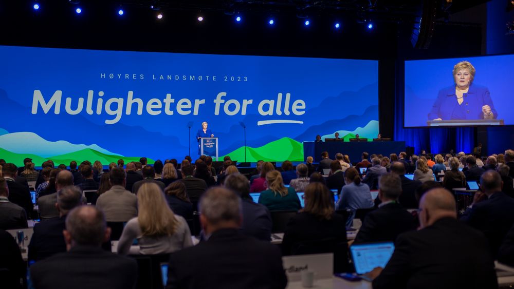 Høyres landsmøte på Gardermoen avviser regjeringens forslag til lakseskatt, som ennå ikke er lagt fram.