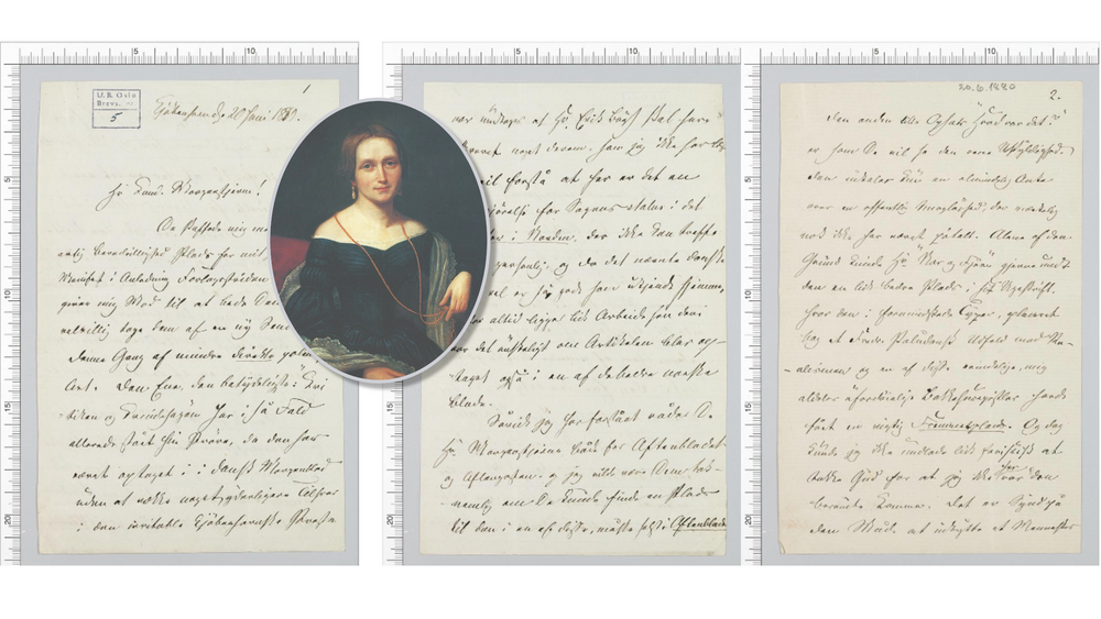 Camilla Colletts brev er søkbare på Nasjonalbiblioteket. De er skrevet med gotisk håndskrift og er vanskelige å lese i dag. Bruk av kunstig intelligens kan gjøre slike dokumenter mer tilgjengelige. 