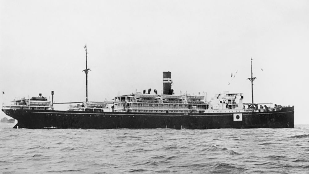 Det japanske transportskipet Montevideo Maru, som ble senket i 1942. 33 nordmenn og nesten tusen australiere var om bord.