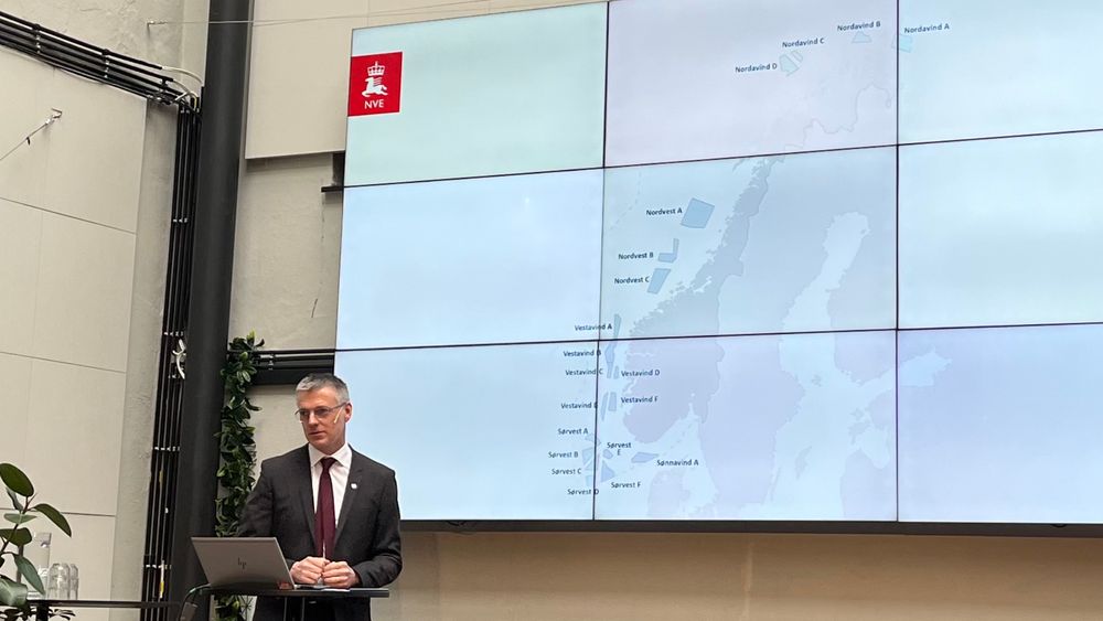 NVE-direktør Kjetil Lund presenterte tirsdag de 20 områdene på norsk sokkel de mener kan være egnet for havvind. 