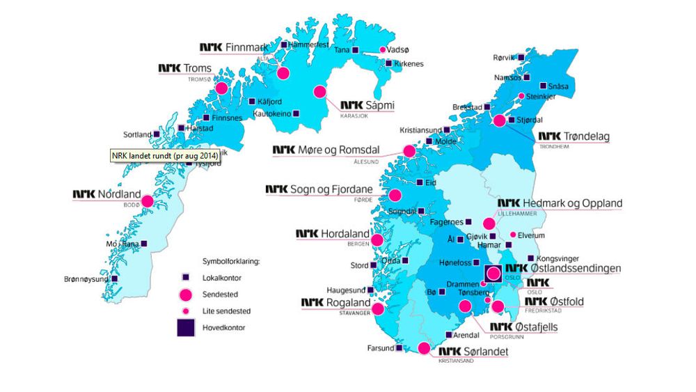 NRKs lokalkontorer er spredt over hele Norge. I rammeavtalen som nå lyses ut er nettverk mellom alle lokasjonene med.  