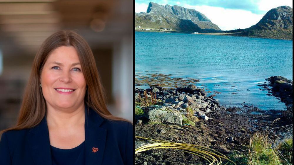 Nordland er spredt befolket, noe som ifølge fylkesråd for plan og næring, Linda Helen Haukland, forklarer den lave bredbåndsdekningen i fylket. Den høyre delen av bildet er fra en bredbåndsutbygging i Krystad i Lofoten.