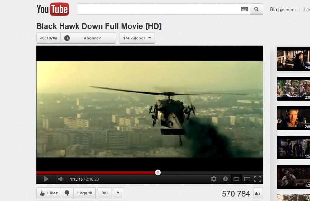 GRATIS SPILLEFILM: Ridley Scotts krigsfilm Black Hawk Down (2001) har ligget gratis på Youtube siden mai i år. 