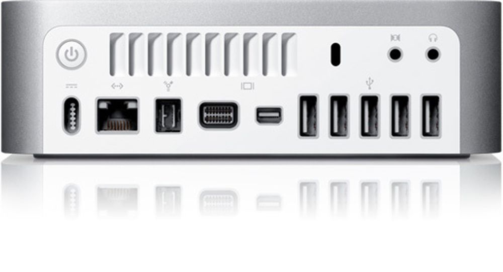 Stumpen på den nye Mac Mini har blitt utrustet med hele fem USB-porter i tillegg til Mini-DVI og Mini DisplayPort skjermutganger.