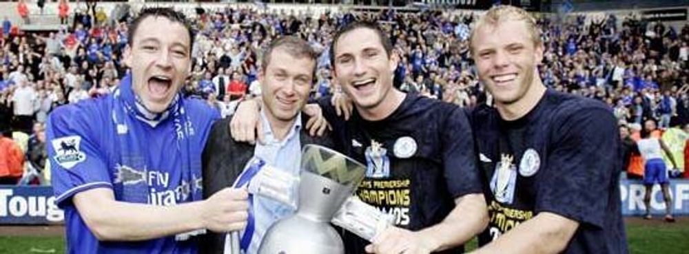 2005: John terry, Roman Abramovitsj, Frank Lampard og islendingen  Eidur Gudjohnsen feiret ligamesterskapet.