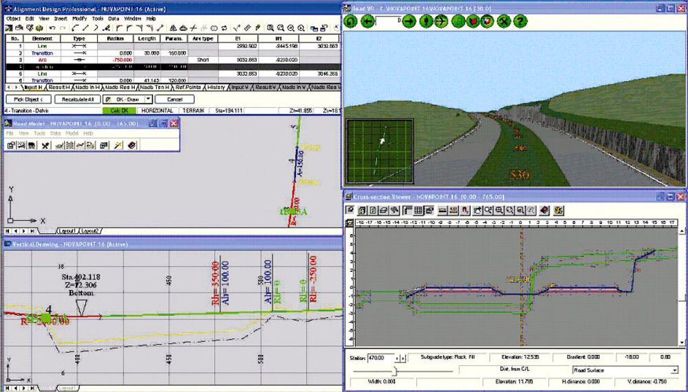 Skjermkuttet viser Autodesk Novapoint for planlegging av veier, broer og trafikksystemer.