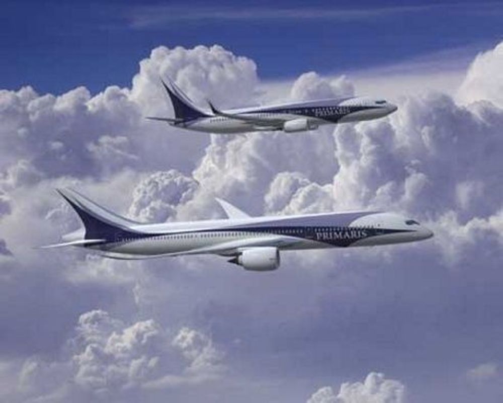 BRUKER MINDRE: Det nye Boeingflyet 7E7 Dreamliner til Boeing. Poenget ved flyet er revolusjonerendea aerodynamikk som gir svært lavt forbruk, flyhøyde over annen normal trafikk og ekstra lang rekkevidde.