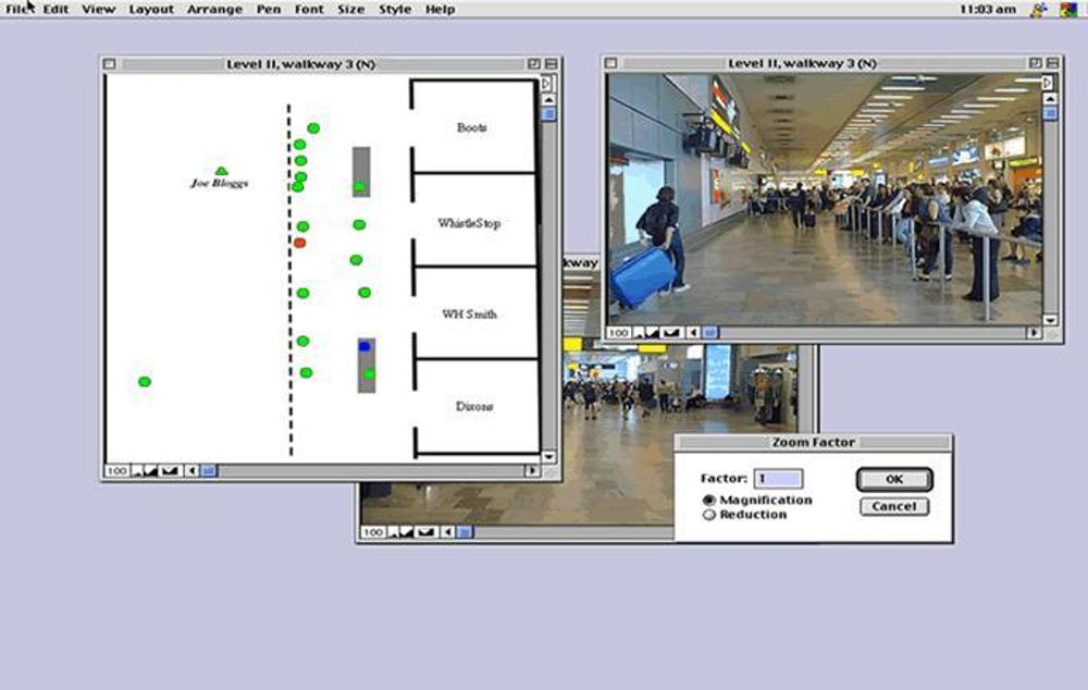 Med OpTag får alle flyplasserer utdelt en databrikke som gjør at sikkerhetsavdelingen kan følge med på hvor de befinner seg i terminalene. På skjermen vises passasjerene som grønne prikker.