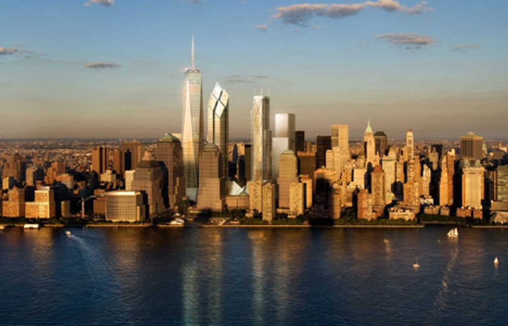 Manhattan skyline i 2012 - sett fra andre siden av Hudson River.