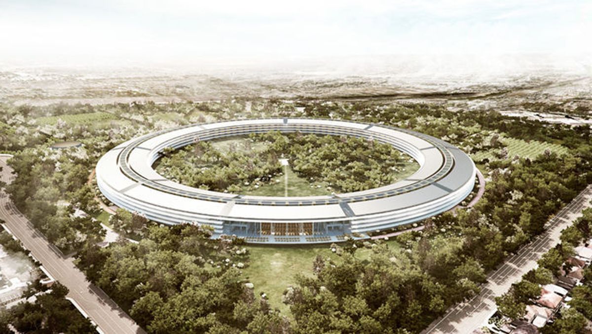Apple Campus 2 размер здания. Офис Apple ландшафт. КАМАЗ новая штаб квартира. Офис Эппл летающая тарелка