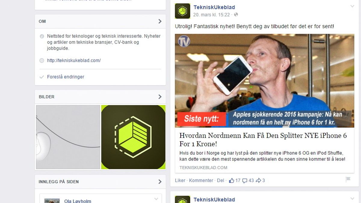 Teknisk Ukeblad utsatt for Facebook-svindel - Tu.no