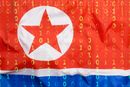 Data protection, binary code with North Korea flag