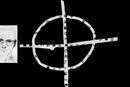 Zodiac-symbolet som Zodiac-moderen brukte med kryptogrammet Z340 i bakgrunnen, samt en fantomtegning av morderen.