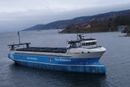 Yara Birkeland på vei inn Oslofjorden 18. november 2021. Fra 2022 skal det elektriske containerskipet erstatte 40.000 vogntogturer årlig. Fra 2024 skal det også seile autonomt.