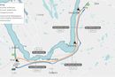 Kart over hvordan vei og jernbanestrekningen mellom Arna-Stanghelle på E16 kan se ut i fremtiden. <span style="font-style: italic; color: rgb(107 114 128/var(--tw-text-opacity)); font-size: 0.875rem;">Illustrasjon: Statens vegvesen v/ Brit Elve Strand.</span>