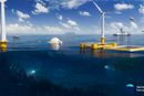 Illustrasjon av havet med havbruk og vindkraft. Artikkelforfatteren tar til orde for mer digitalisering for å få mer lønnsomhet i fornybar energi.