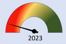 Barometer for grønn omstilling av skipsfarten er på rødt nivå, vise 2023-utgaven av DNVs årlige vurderinger. Pila flytter seg over på rødere og røder enivå for hvert år.