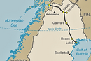 Kart over Malmbanen som går fra Narvik til Luleå i Sverige.