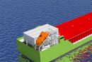 Rett ved siden av stuplivbåten, er det tegnet inn plass til 18 containere med komprimert hydrogen på det nederlandske bulkskipet til Maris Fiducia. Skipet er 105 meter langt og har kapasitet på 6.000 dødvekttonn. 
